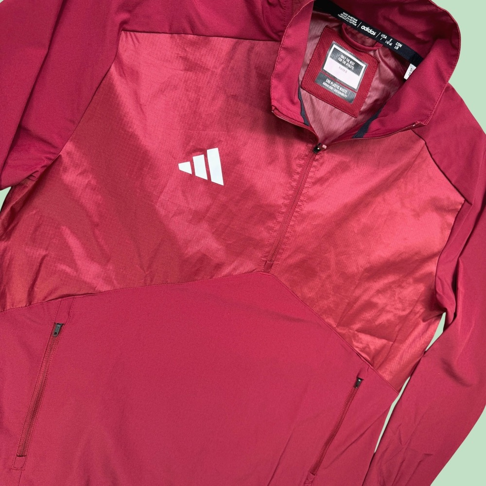 Adidas 1/4 Zip Pullover Men L Red Aeroready Training Activewear Windbreaker